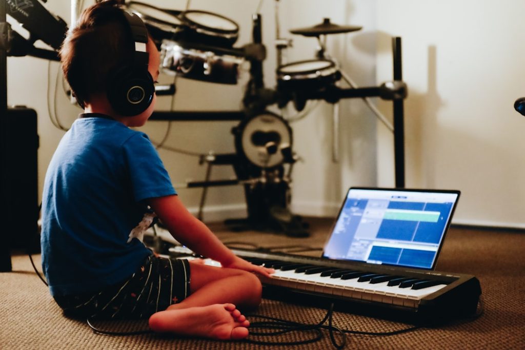 student studying music class from home